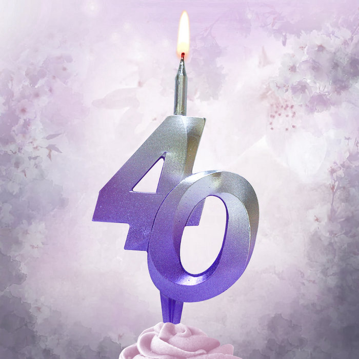 свеча тортовая витая юбилейная 40 "серебро-сирень"