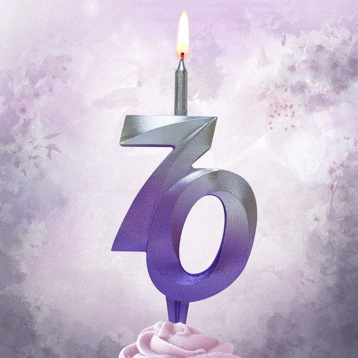 свеча тортовая витая юбилейная 70 "серебро-сирень"