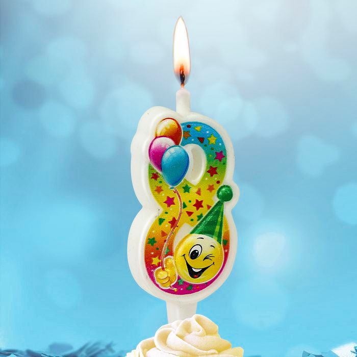 свеча тортовая "Смайлик с шарами" 8