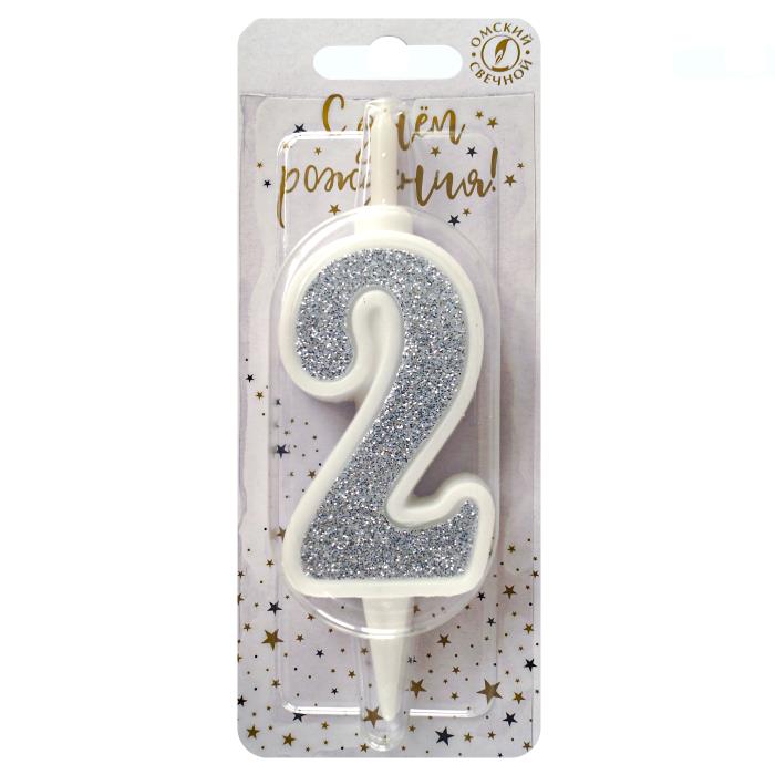 свеча тортовая 2 "суперблеск" серебро