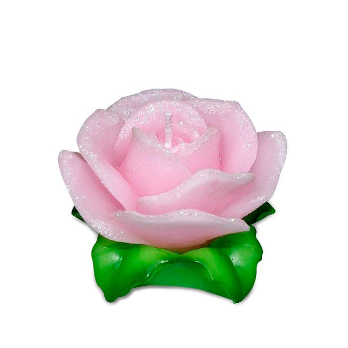 свеча роза розовая на листьях