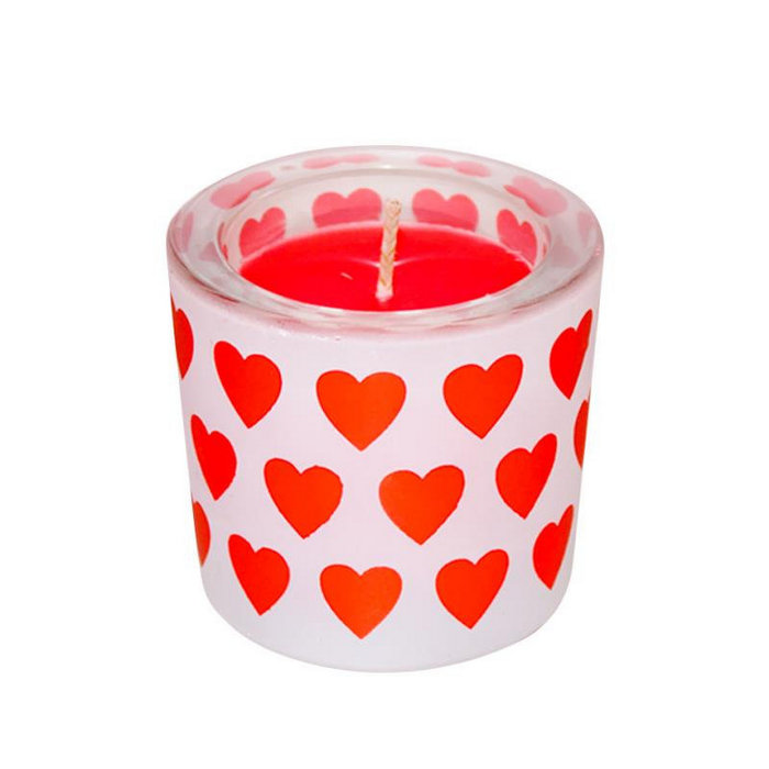 свеча в стекле "сердечки" арома роза