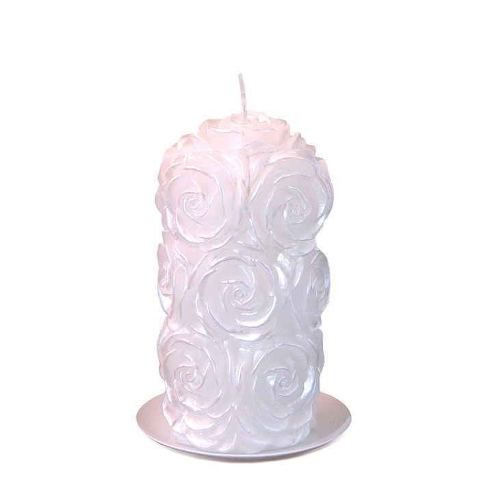 свеча пенек "В розах" белый