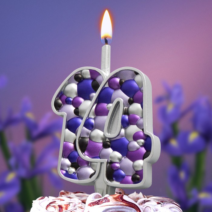 свеча тортовая  14 "пузырьки  серебро"