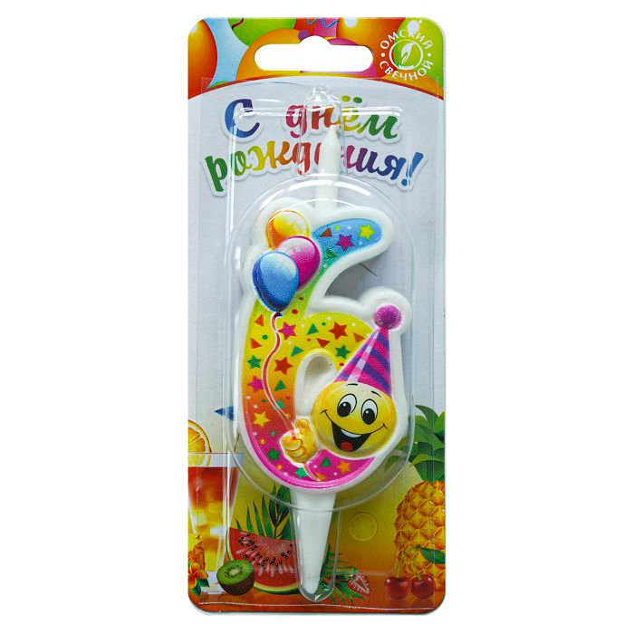 свеча тортовая "Смайлик с шарами" 6