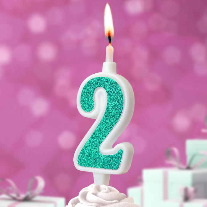 свеча тортовая 2 "суперблеск" голубой