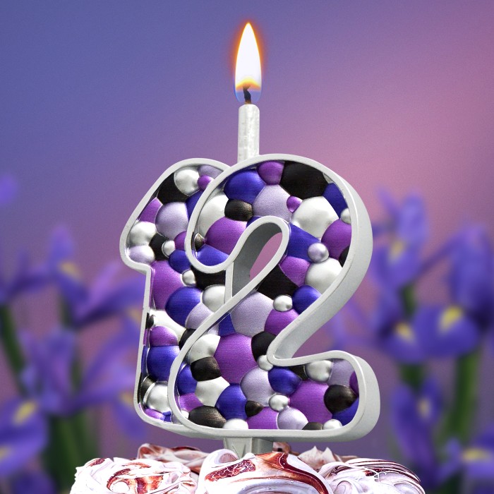 свеча тортовая  12 "пузырьки  серебро"