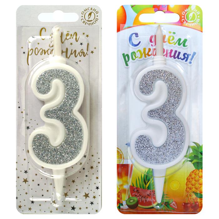 свеча тортовая 3 "суперблеск" серебро