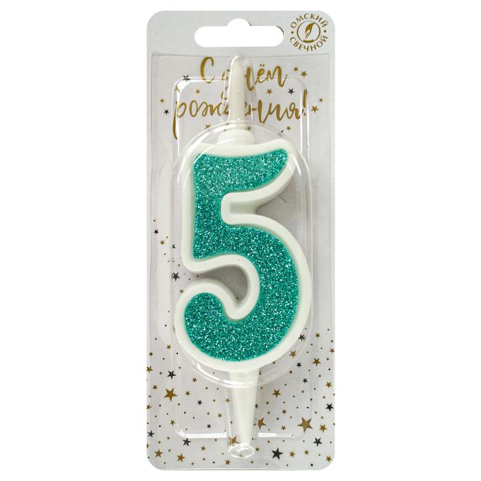 свеча тортовая 5 "суперблеск" голубой