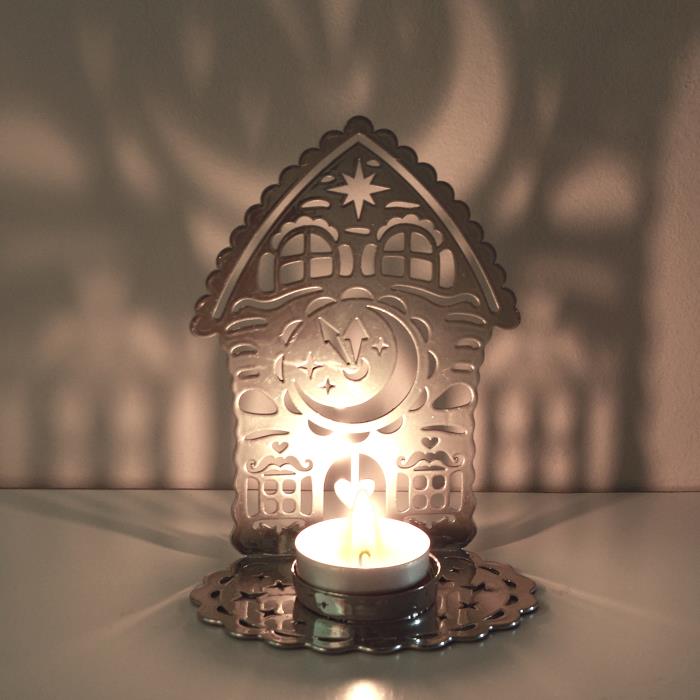 подсвечник "домик с часами"  цвет хром