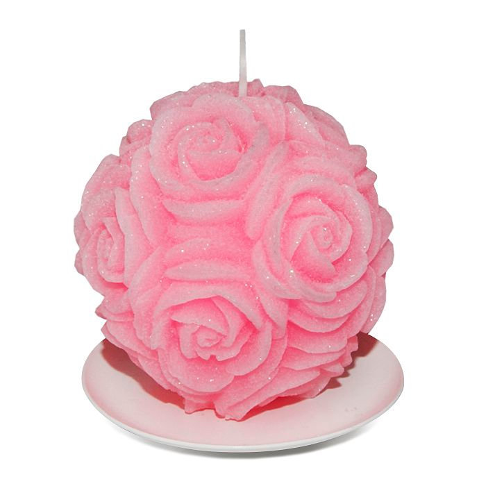 свеча шар в розах розовый бархатный