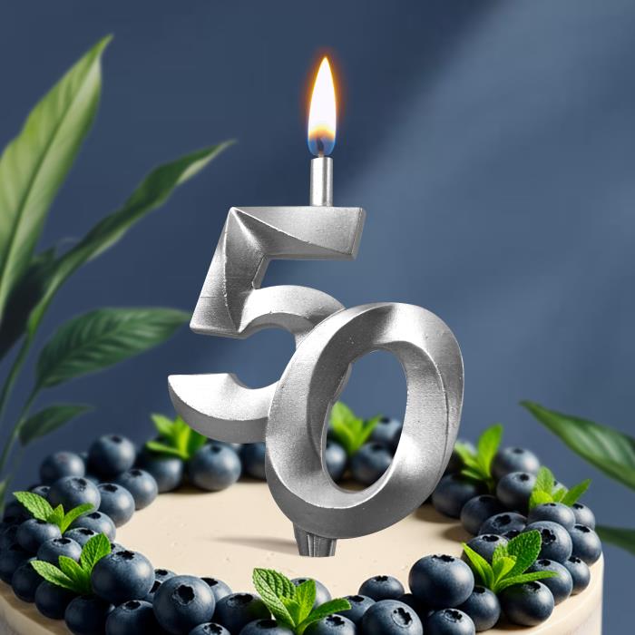 свеча тортовая витая юбилейная 50 "серебро"