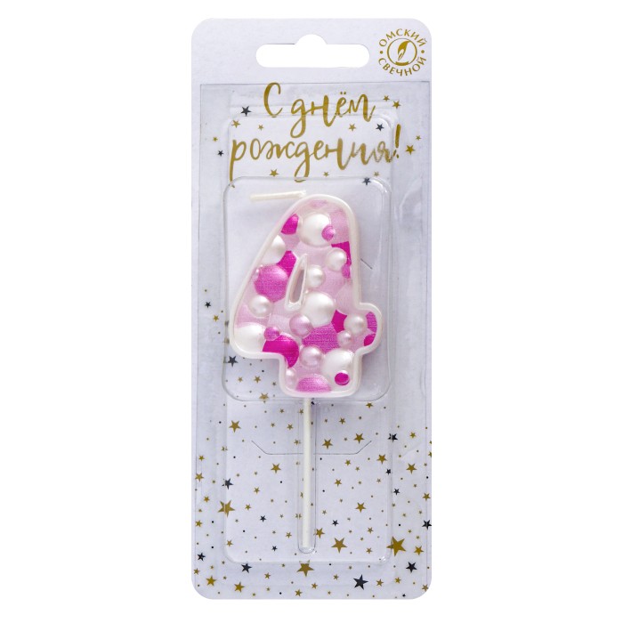 свеча тортовая "пузырьки" мал 4 розовая