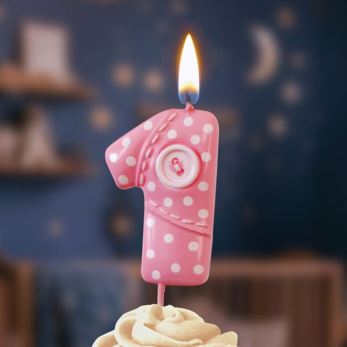 свеча-цифра "с пуговкой" 1 розовая