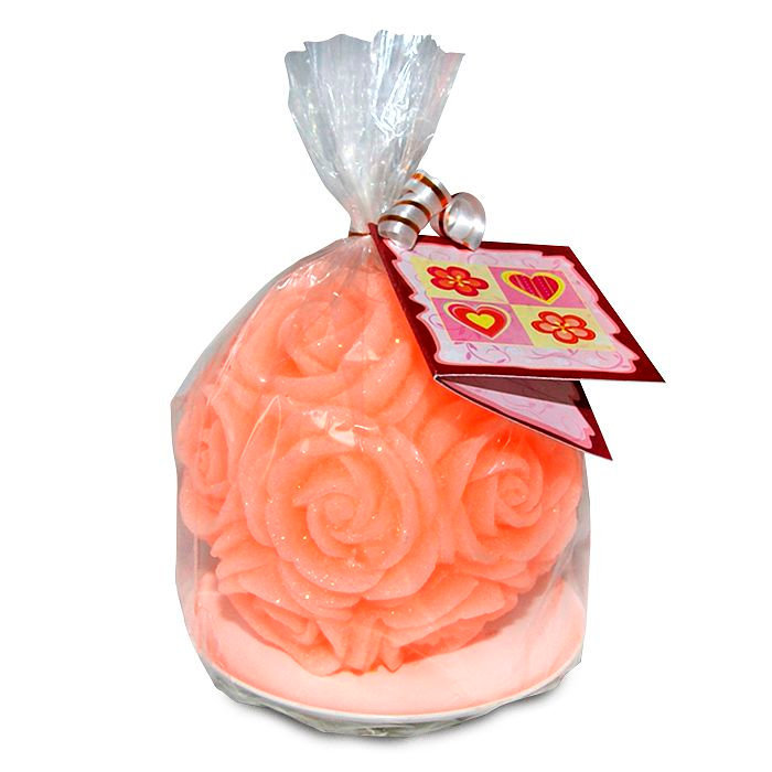 свеча шар в розах оранжевый бархатный