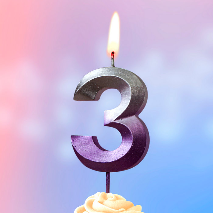 свеча тортовая на шпажке 3 "Серебро-сирень"