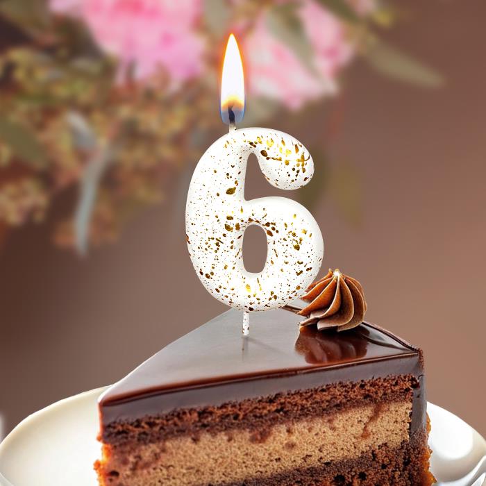 свечи цифры "белые брызги" 6
