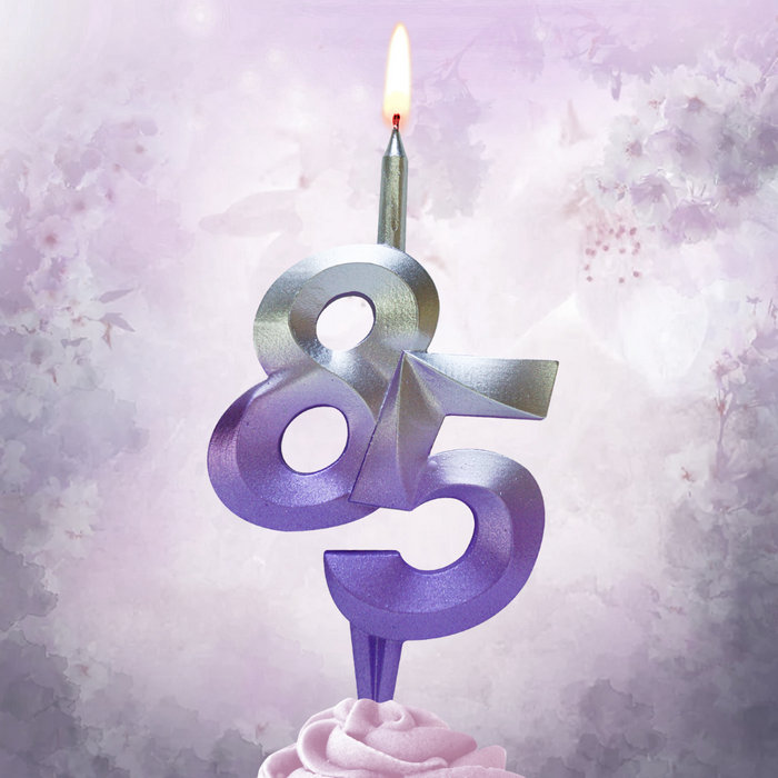 свеча тортовая витая юбилейная 85 "серебро-сирень"