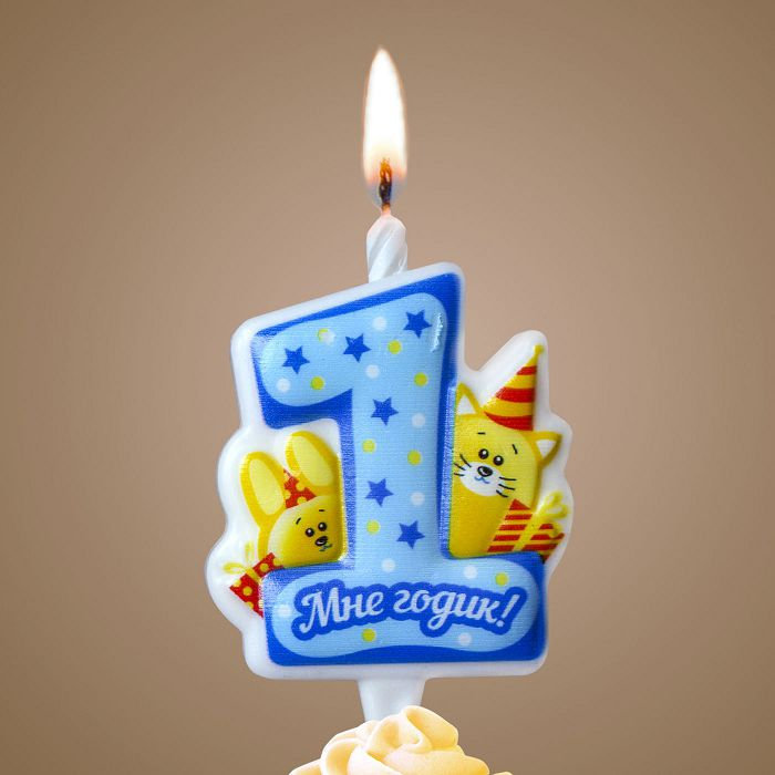 свеча тортовая "годик" (с кроликом и котом)