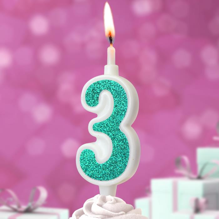 свеча тортовая 3 "суперблеск" голубой