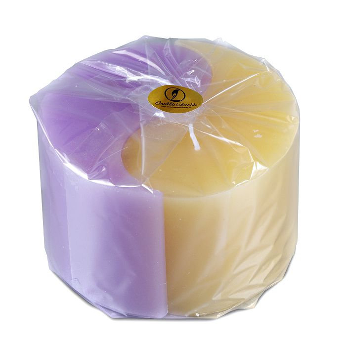 свеча двудольная призма Инь-Янь d125h75 желтый/сирень