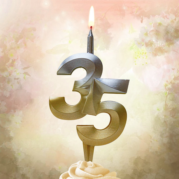 свеча тортовая витая юбилейная 35 "серебро-золото"