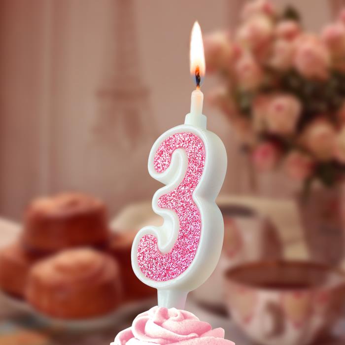 свеча тортовая 3 "суперблеск" розовый