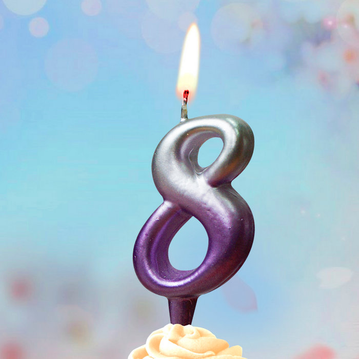 свечи тортовые цифры "серебро-сирень" 8