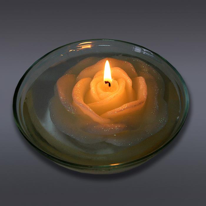 свеча роза кремовая плавающая