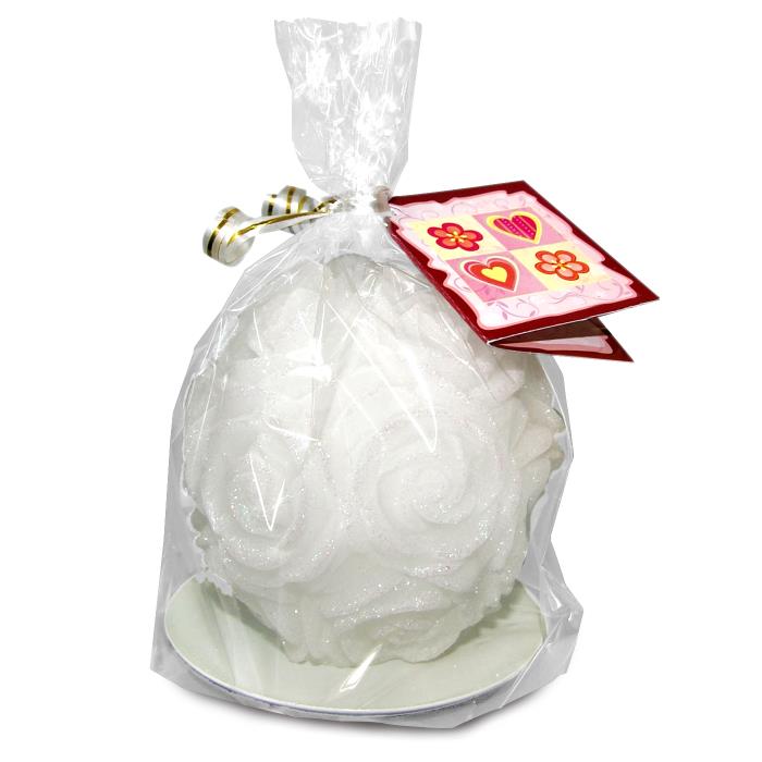 свеча шар в розах белый бархатный