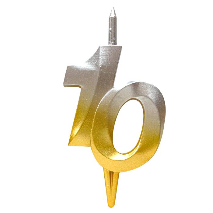 свеча тортовая витая юбилейная 10 "серебро-золото"