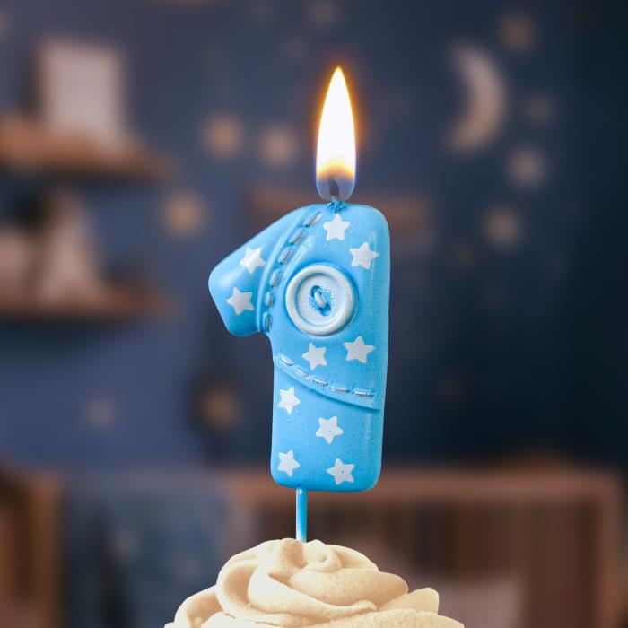 свеча-цифра "с пуговкой" 1 голубая