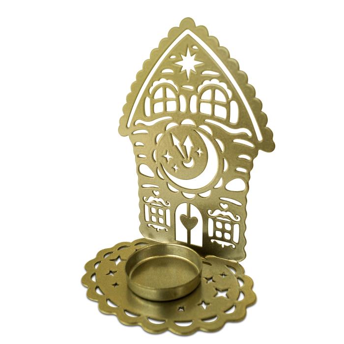подсвечник "домик с часами"  цвет золото