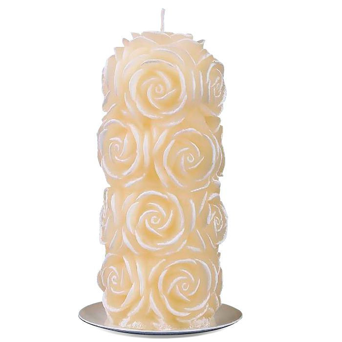 свеча пенек в розах кремовый