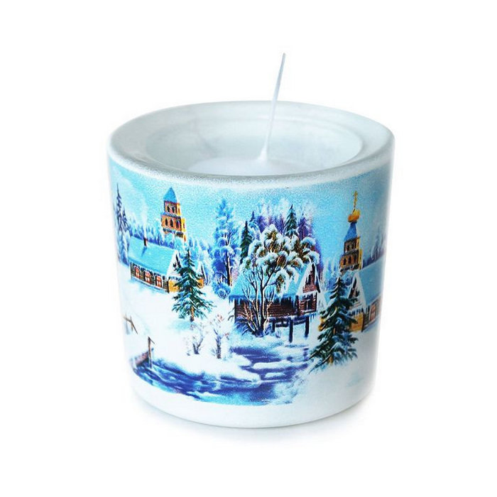 Свеча в стекле  "зимний пейзаж"