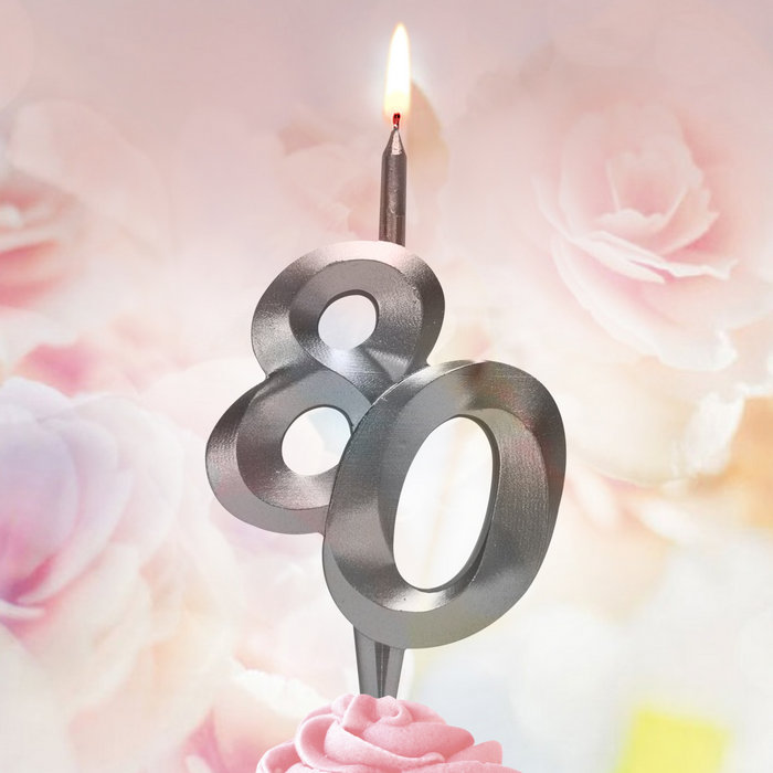 свеча тортовая витая юбилейная 80 "серебро"