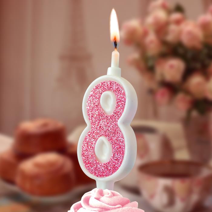 свеча тортовая 8 "суперблеск" розовый