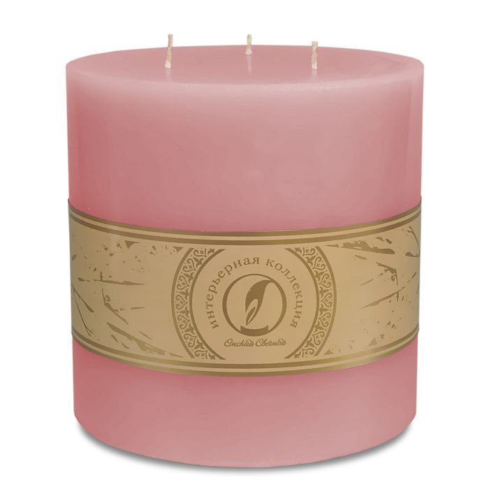 свеча цилиндр d150h150 3 фитиля розовый