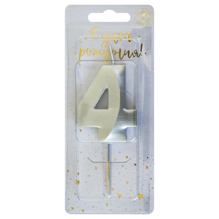 свеча тортовая на шпажке 4 "Витые серебро"