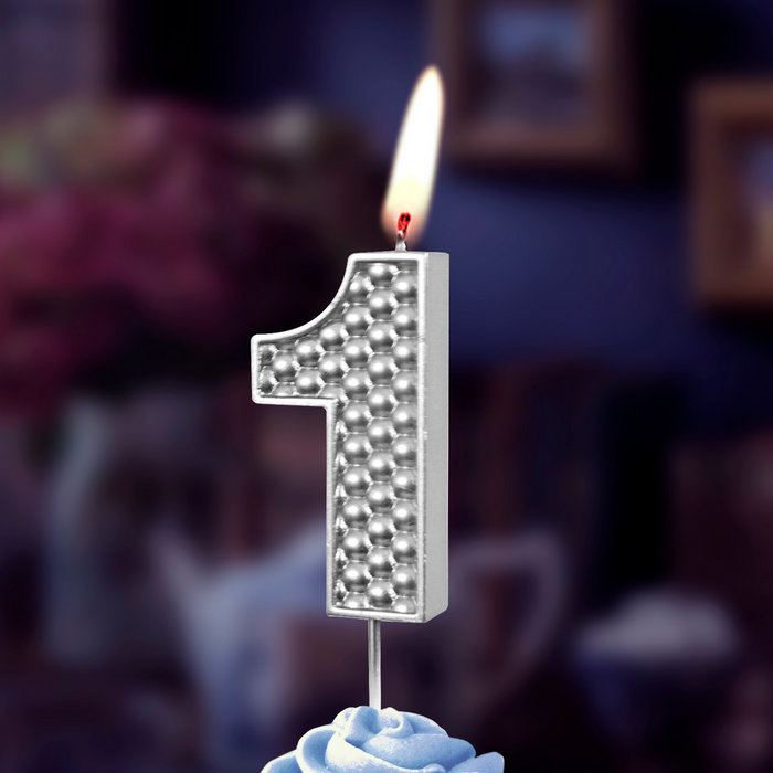 свеча тортовая на шпажке 1 "Жемчужная" серебро