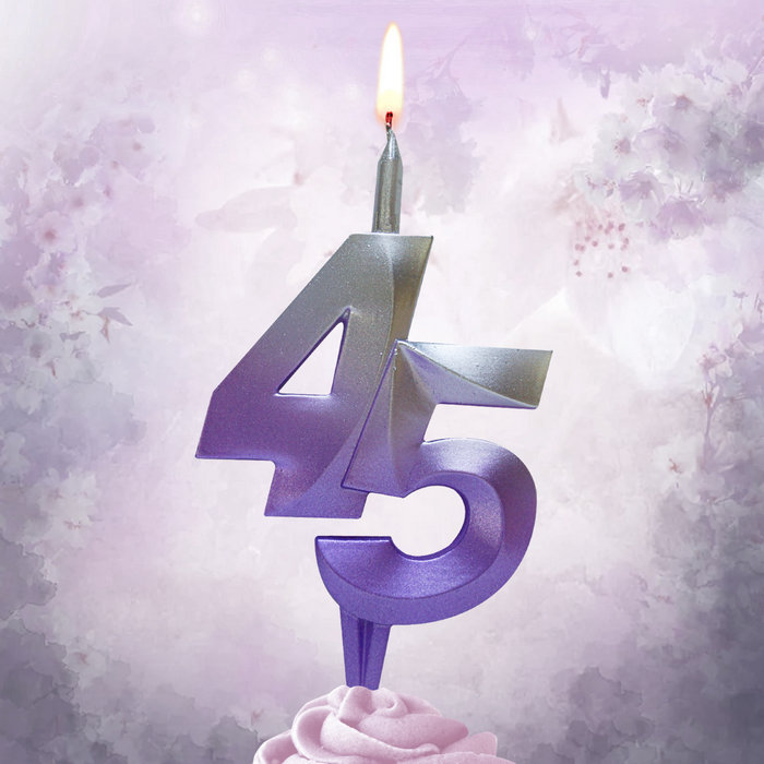 свеча тортовая витая юбилейная 45 "серебро-сирень"