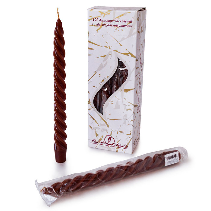 свеча витая 12 шт коричневая