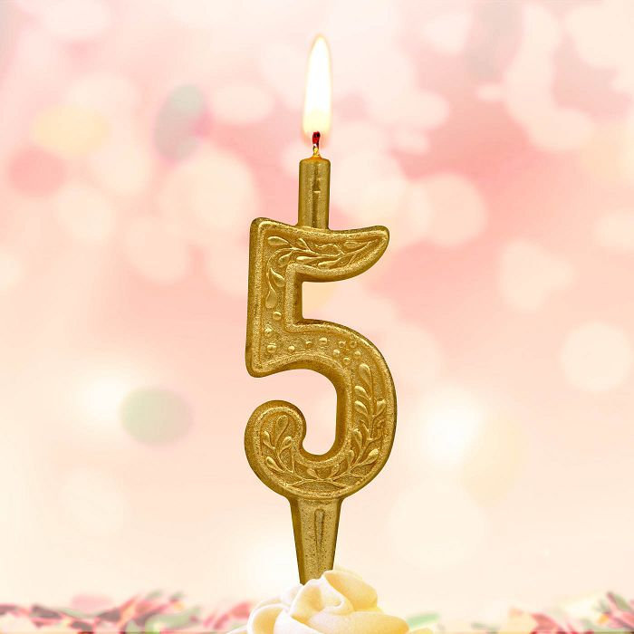 свеча тортовая  цифра "золотой узор" 5