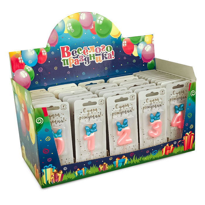 шоу-бокс со свечами  (цифры) "с голубым бантом"