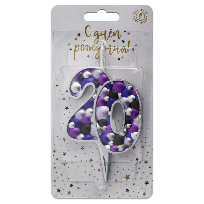 свеча тортовая   20 "пузырьки  серебро"