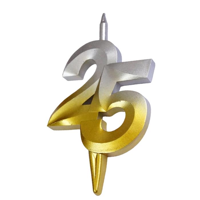 свеча тортовая витая юбилейная 25 "серебро-золото"