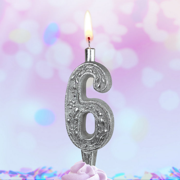 свеча тортовая 6 "серебряная узорная"