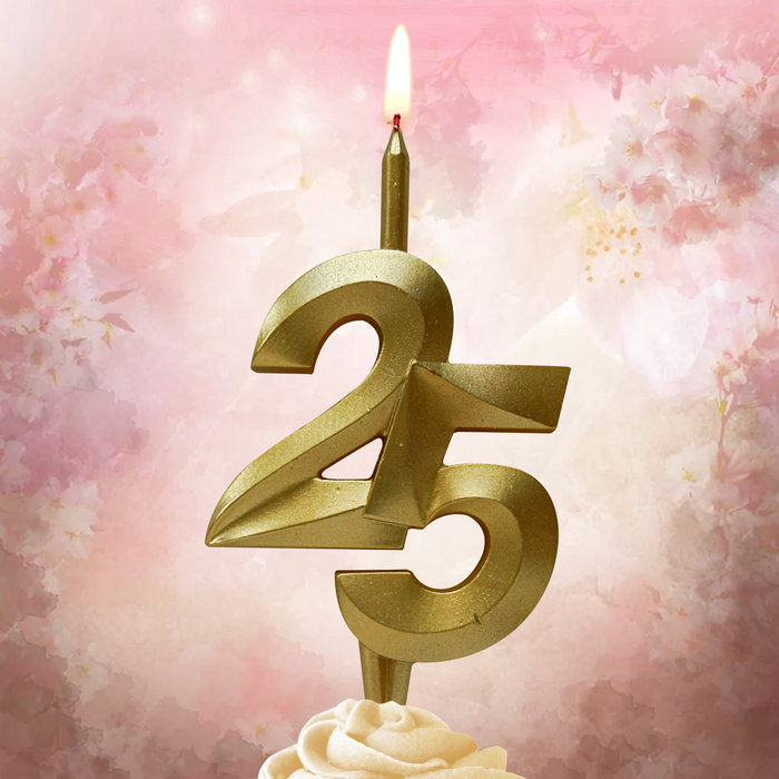 свеча тортовая витая юбилейная 25 "золотая"