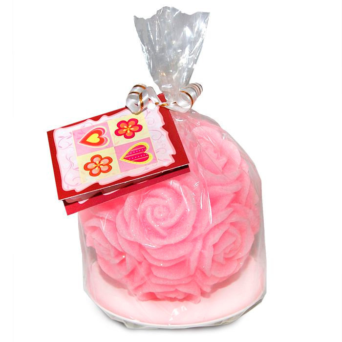 свеча шар в розах розовый бархатный