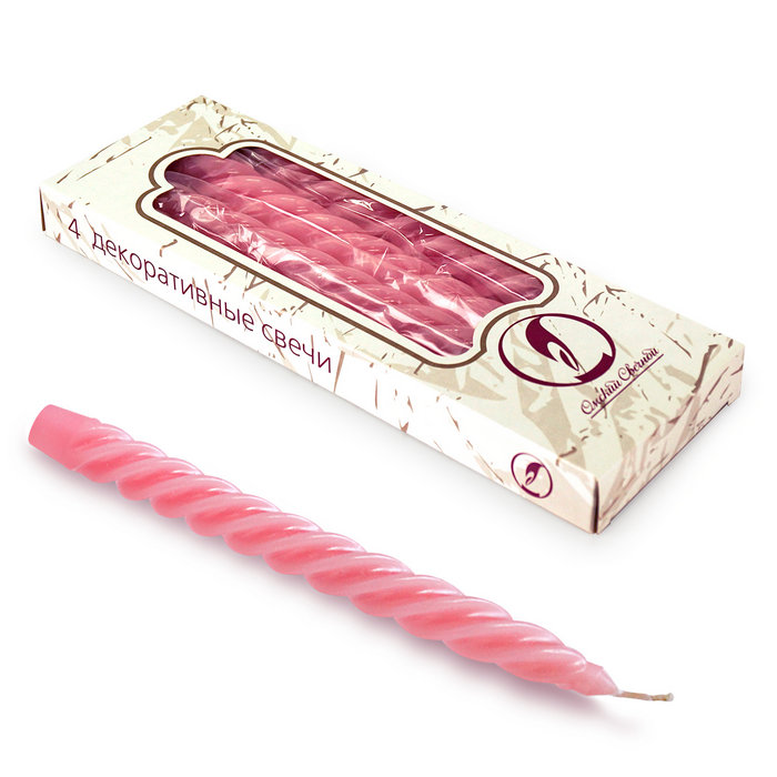 свеча витая 4 шт светло-розовая